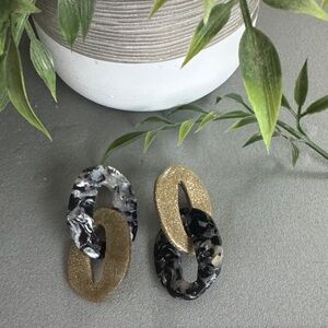 Gold and Black Marbled Earrings